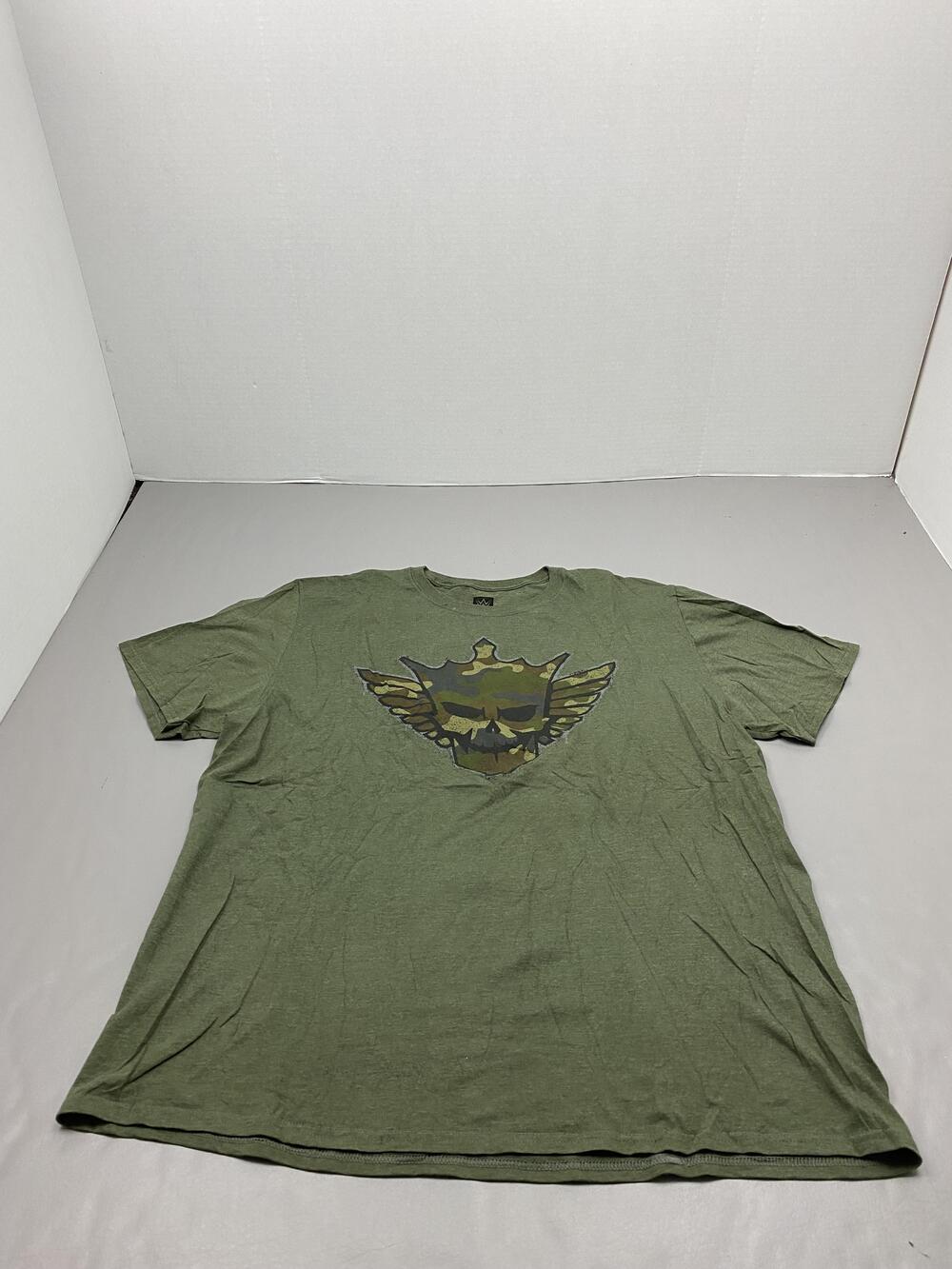 WWE Shirt Mens 2XL Green Camo Skull Logo Graphic Crew Neck Wrestling Tee
